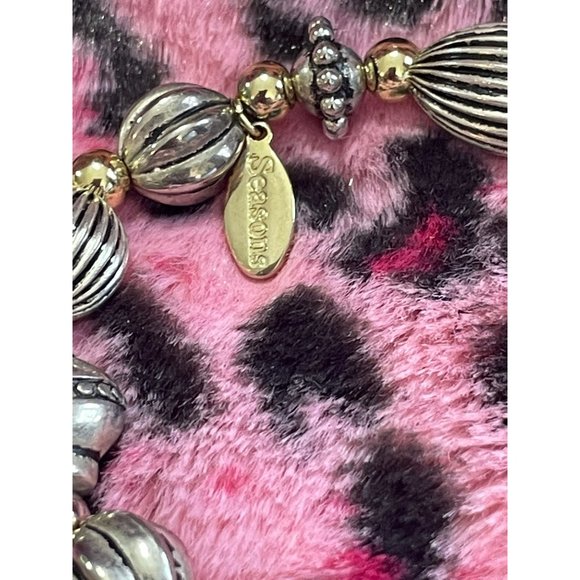 Season's Vintage Style Charmed‎ Gold Slate Silver Glass Beaded Stretch Bracelet - Picture 2 of 7